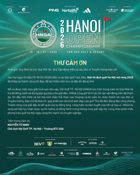 THƯ CẢM ƠN HANOI OPEN 2026