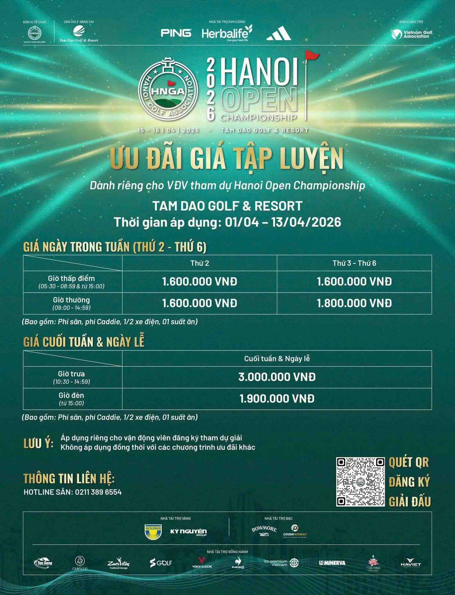 ƯU ĐÃI GIÁ TẬP LUYÊN DÀNH RIÊNG CHO VĐV HANOI OPEN 2026