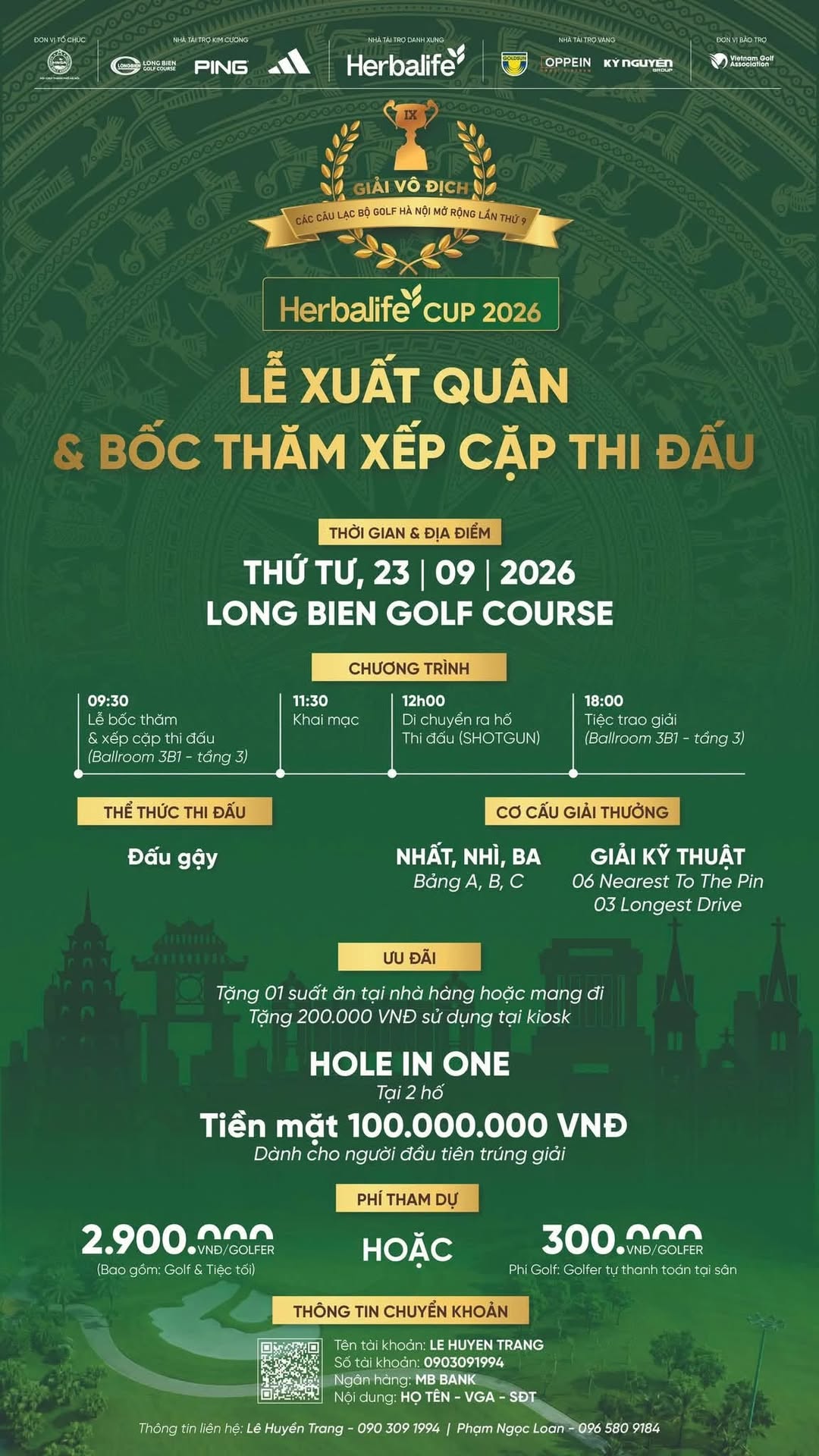 THÔNG TIN LỄ XUẤT QUÂN & BỐC THĂM XẾP CẶP THI ĐẤU GIẢI VÔ ĐỊCH CÁC CLB GOLF HÀ NỘI MỜ RỘNG LẦN THỨ 9 HERBALIFE CUP 2026
